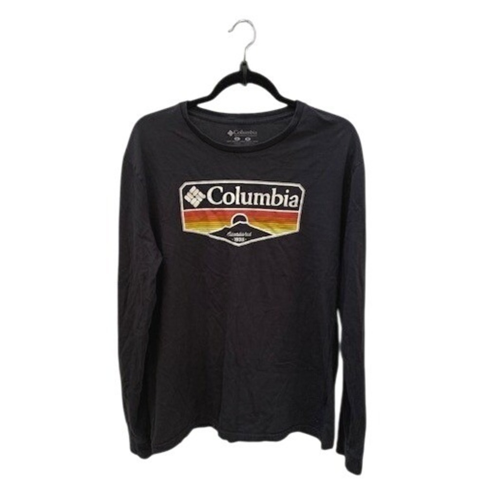 Columbia Mens Long Sleeve Graphic T-Shirt Black Sunset Mountain Logo Size M